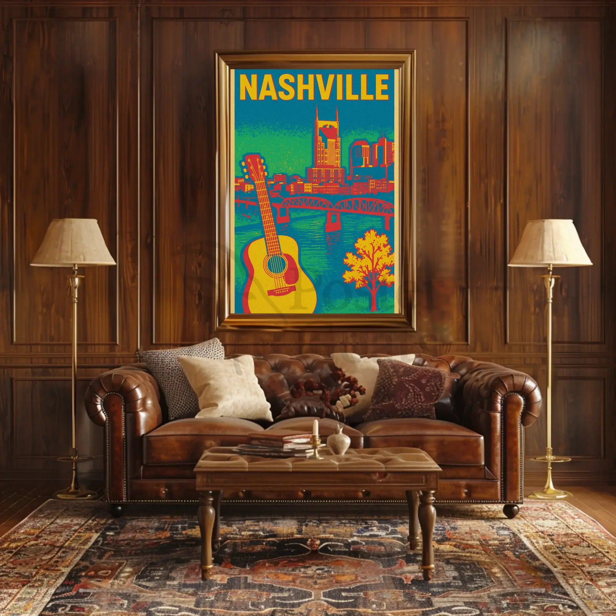 Nashville Skyline Vibrant Music Heritage Travel Poster PosterGoat