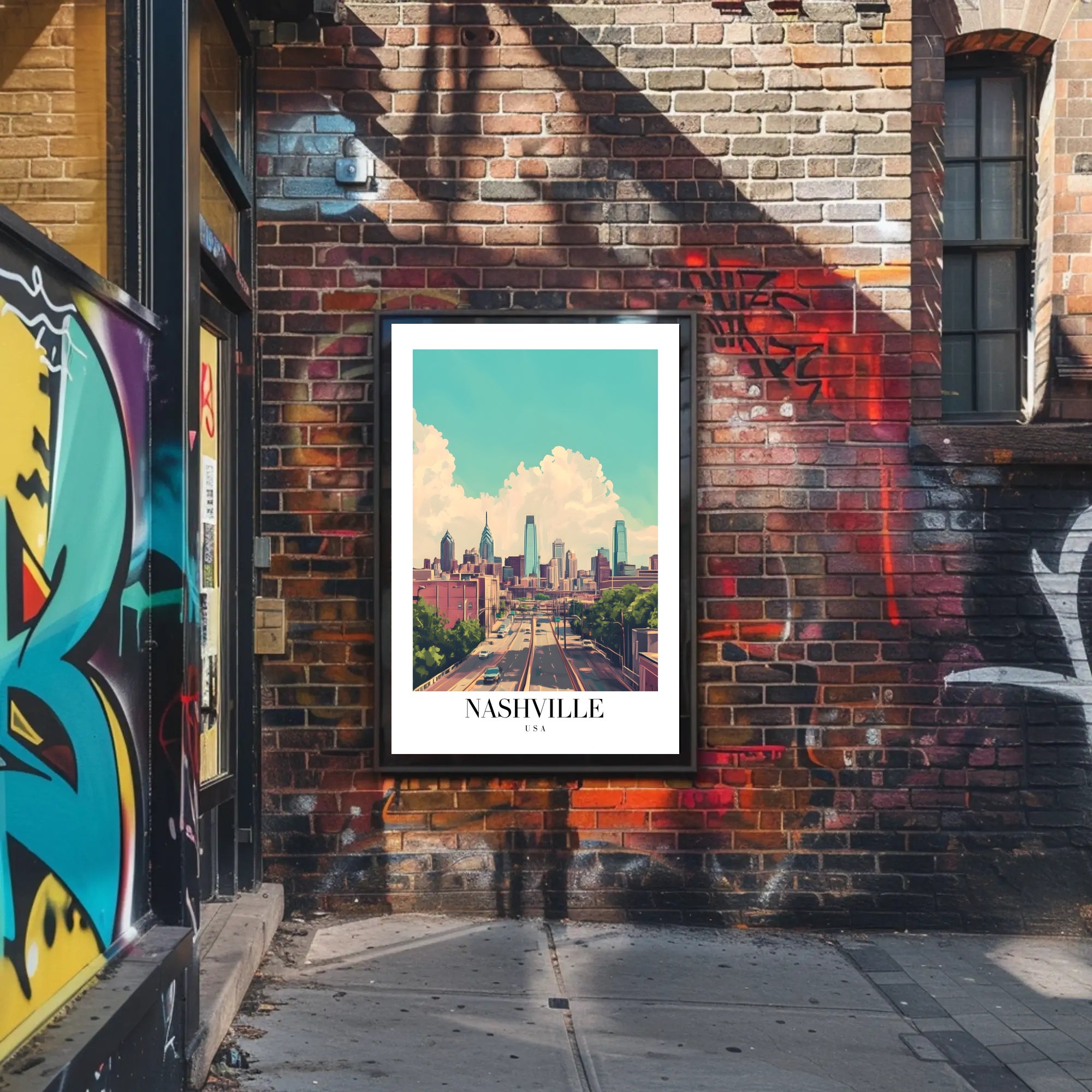 Nashville Skyline in Pastel: Urban or Cityscape Poster PosterGoat