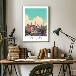 Nashville Skyline in Pastel: Urban or Cityscape Poster PosterGoat