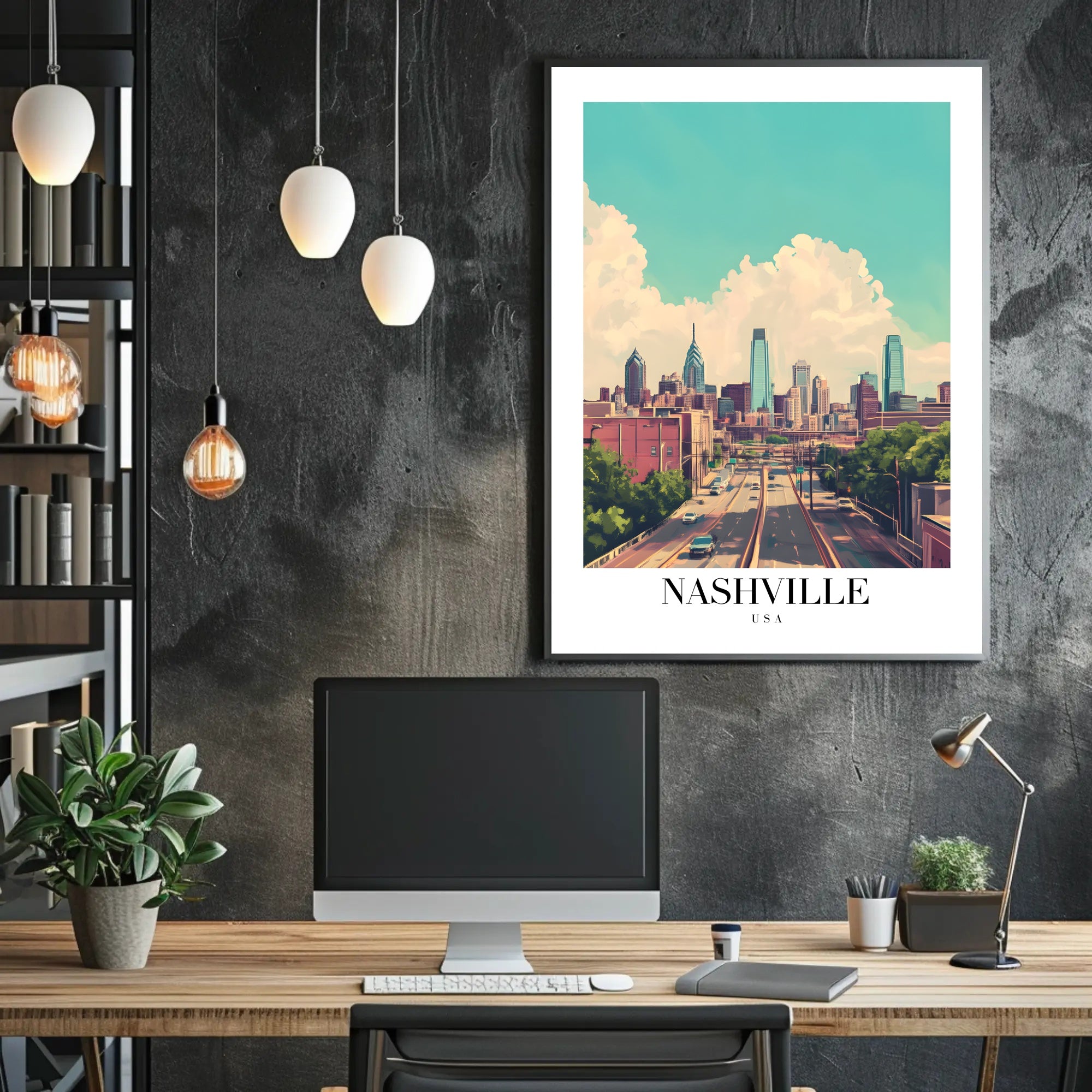 Nashville Skyline in Pastel: Urban or Cityscape Poster PosterGoat