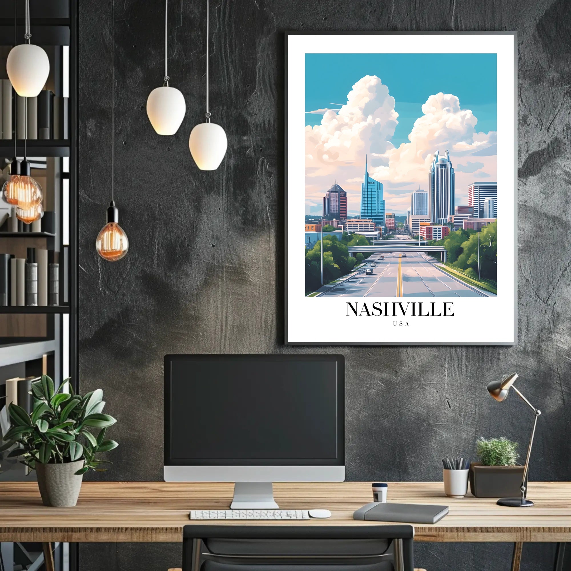 Nashville Urban Cityscape Vibrant Skyline Poster PosterGoat