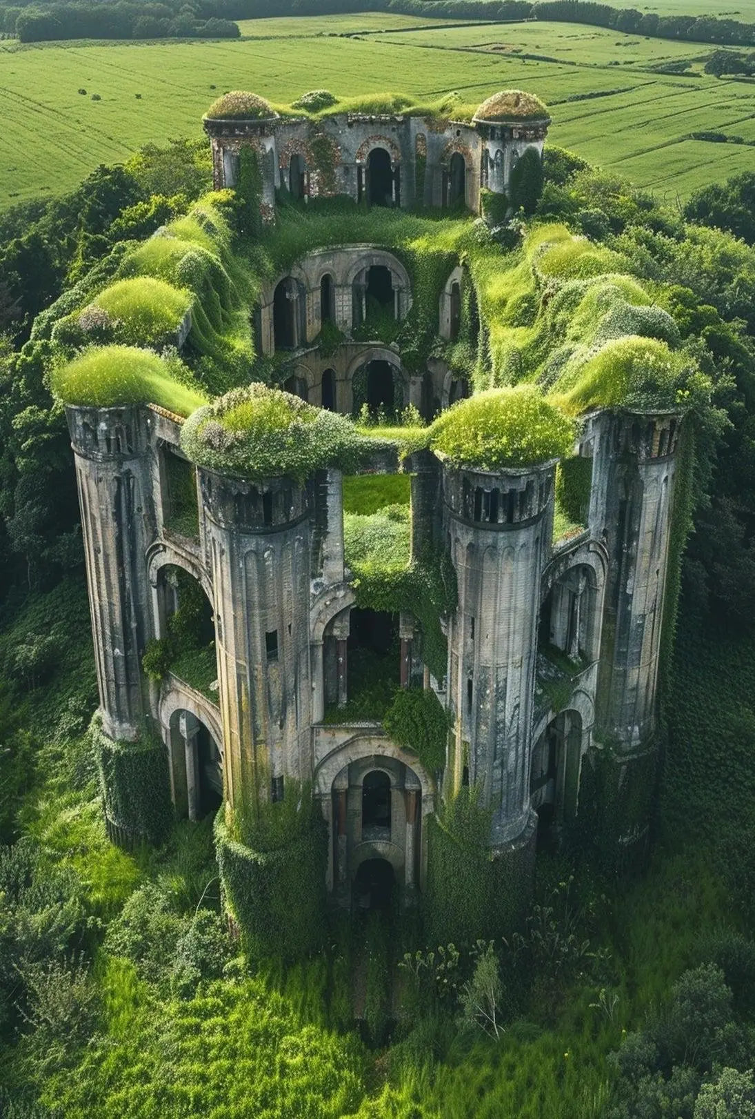 Nature Reclaims Ancient Fortress in Artistic Poster PosterGoat