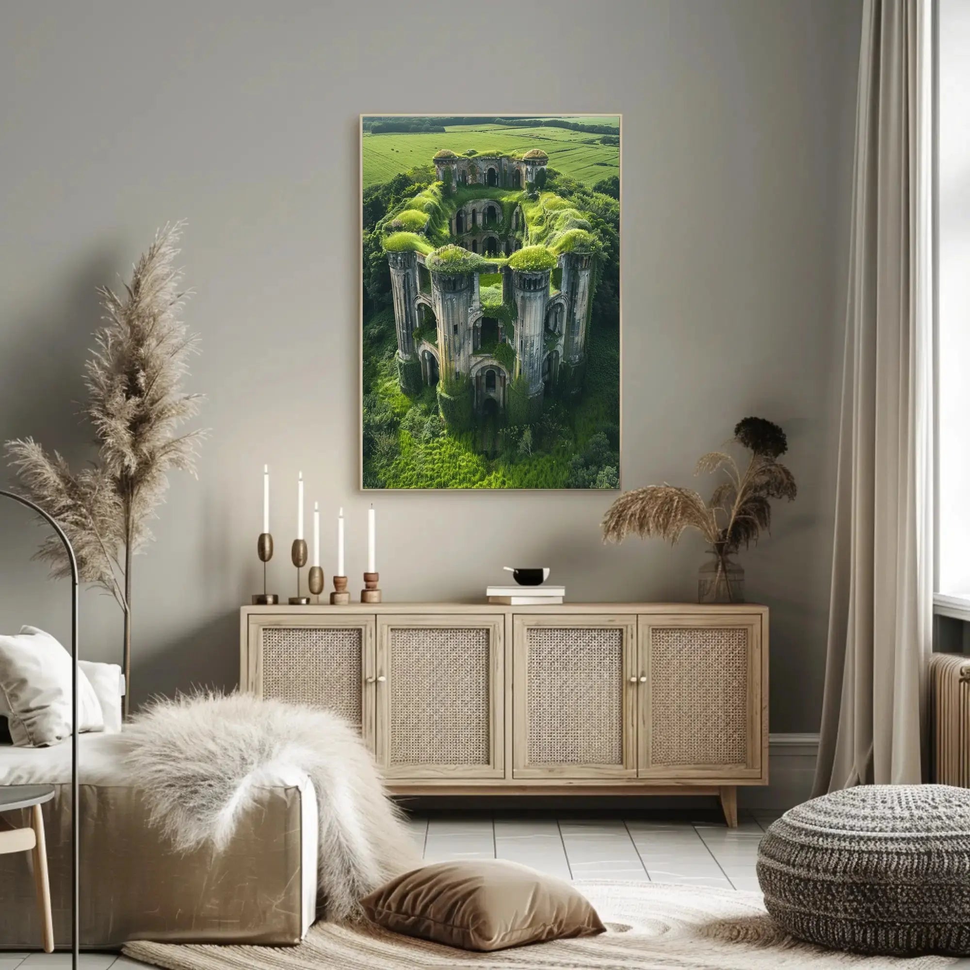 Nature Reclaims Ancient Fortress in Artistic Poster PosterGoat
