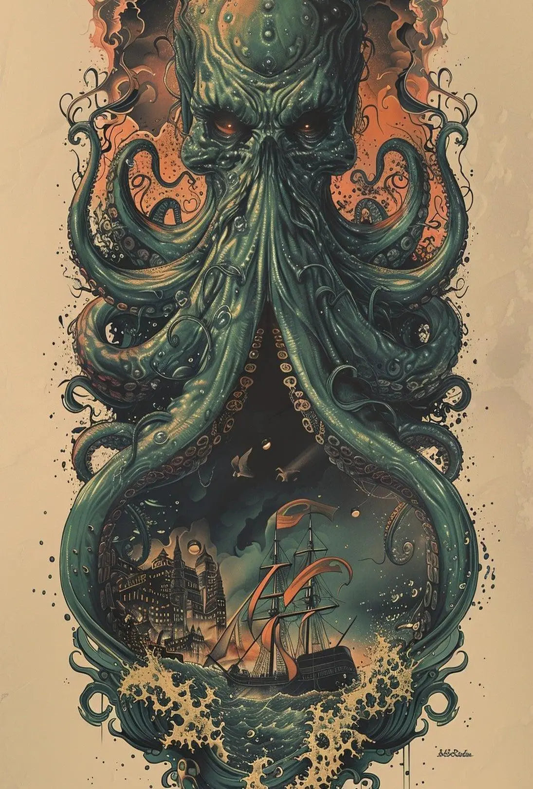 Nautical Fantasy Adventure with Mythical Creature Poster PosterGoat