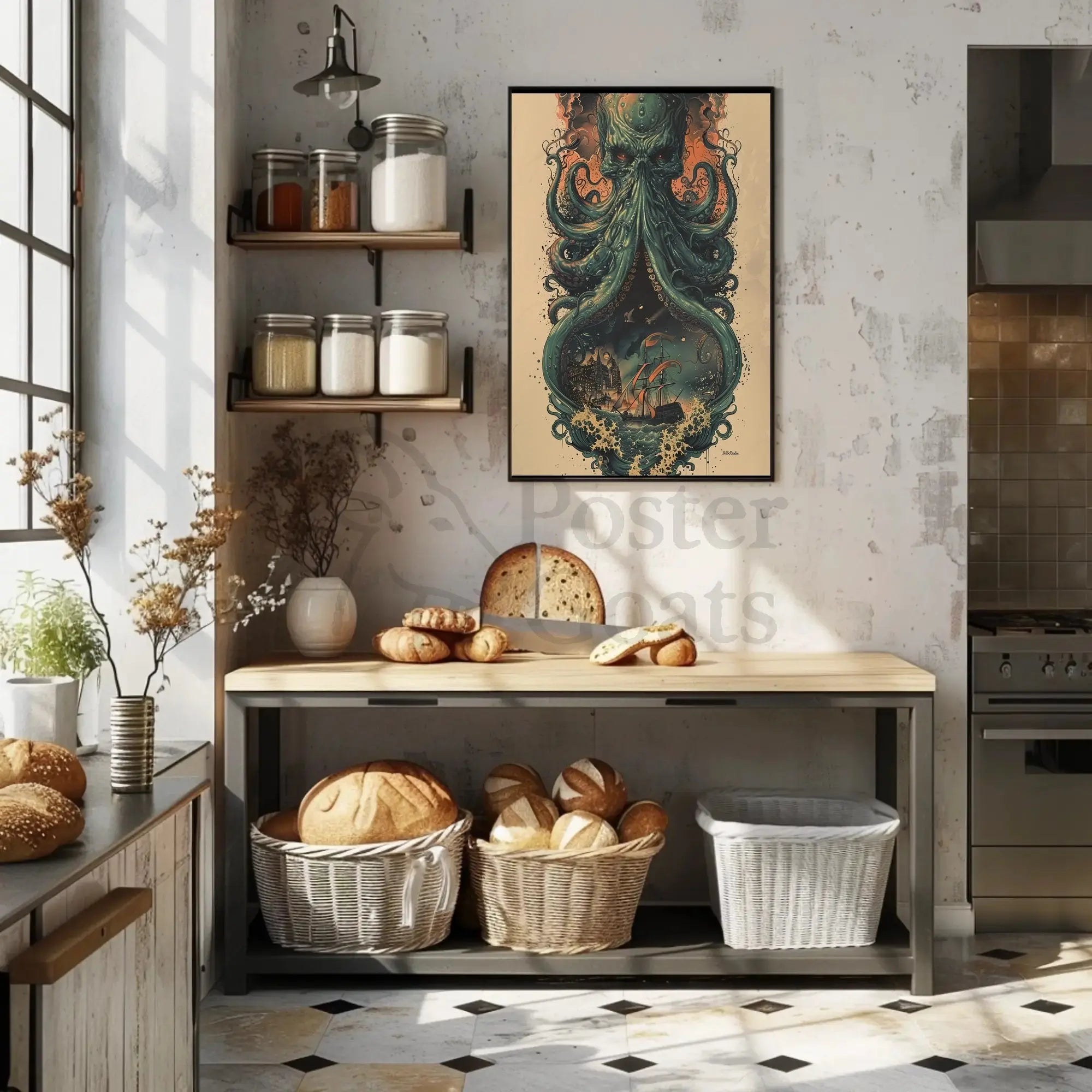 Nautical Fantasy Adventure with Mythical Creature Poster PosterGoat