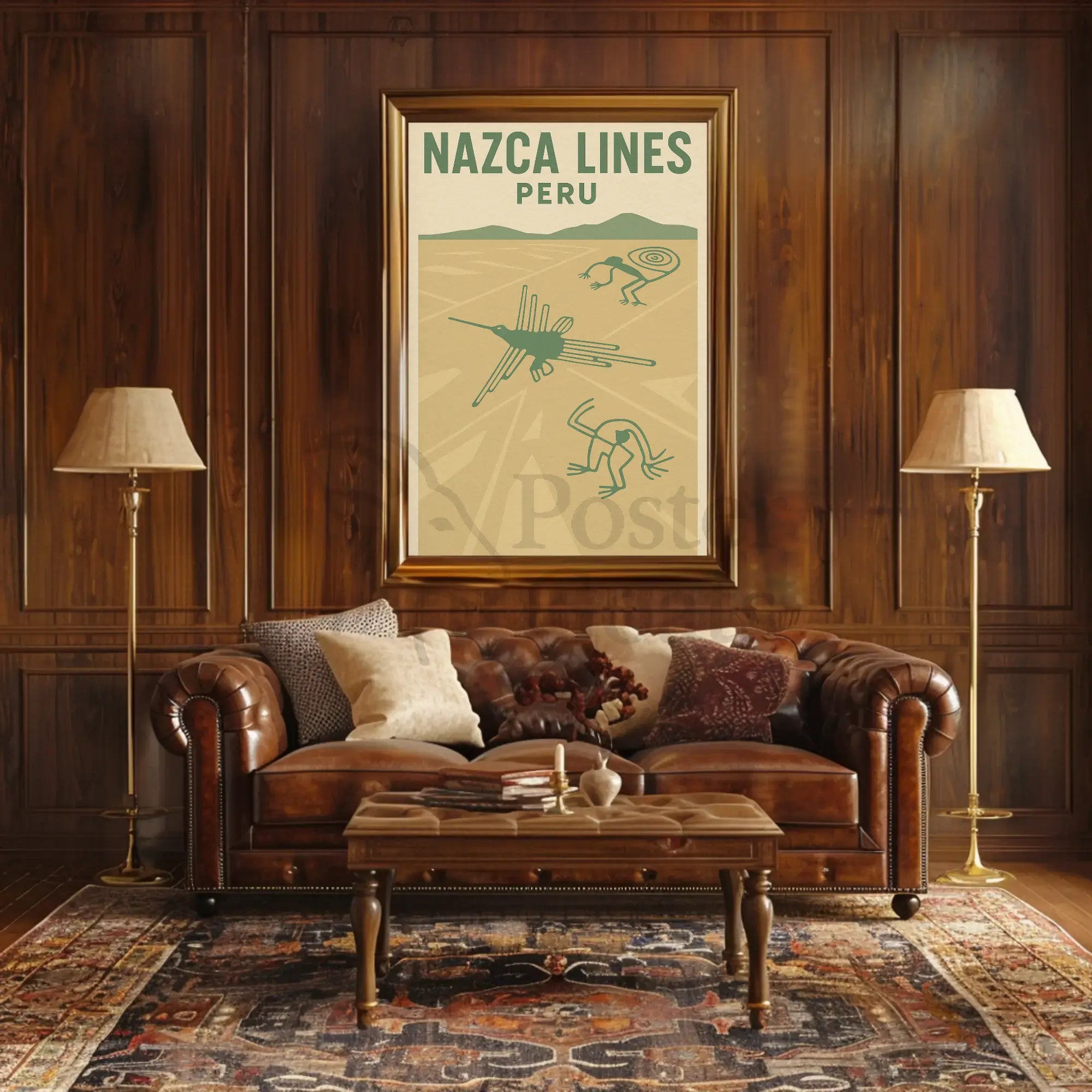 Nazca Lines Geoglyphs Retro Travel Art Poster PosterGoat