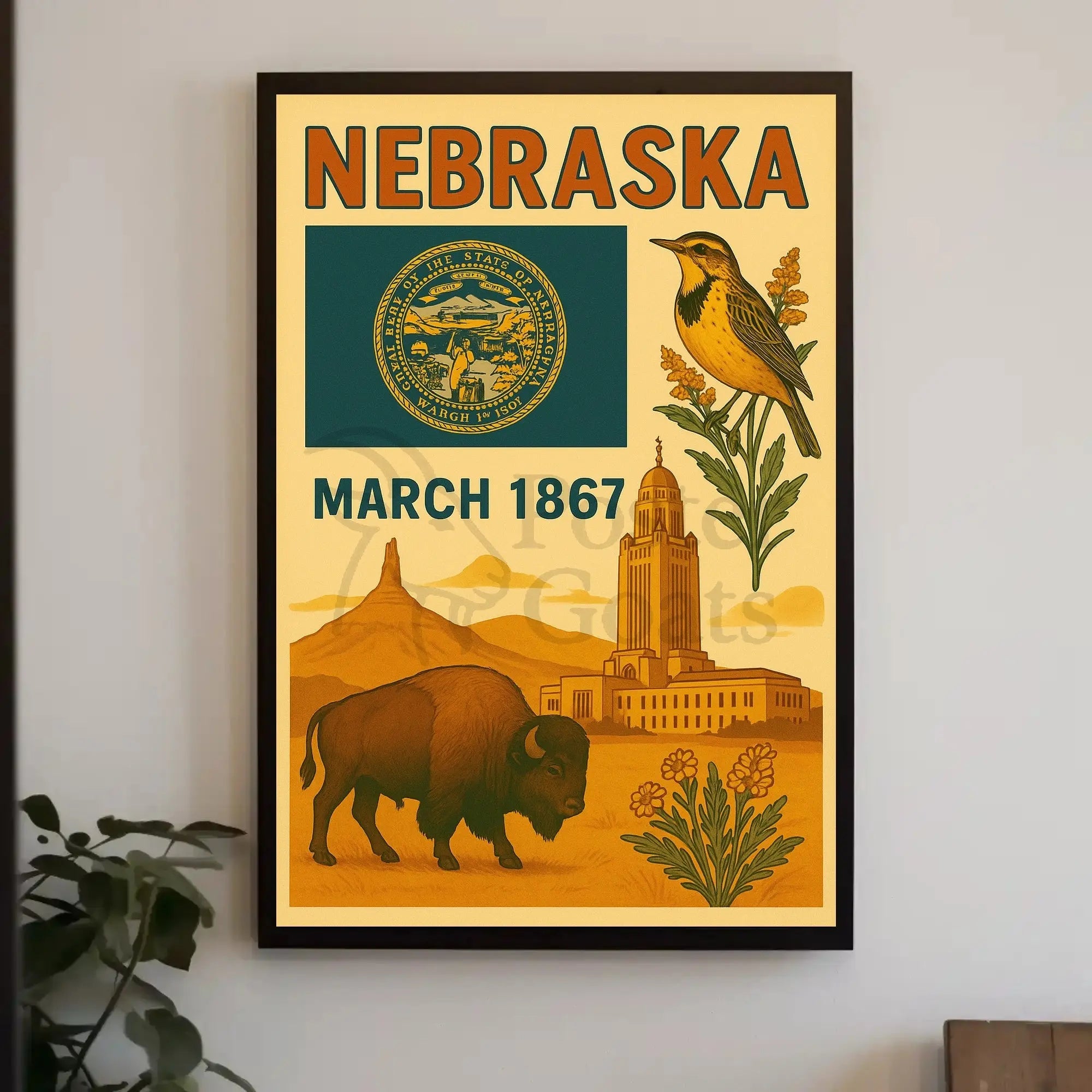 Nebraska Heritage Vintage Art Print Cultural or Heritage Poster PosterGoat
