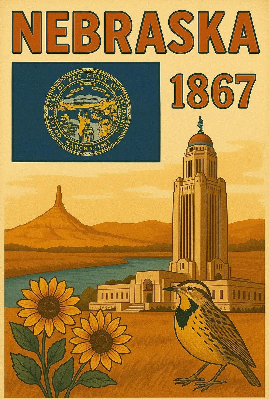 Nebraska Statehood Celebration Vintage Cultural or Heritage Poster PosterGoat