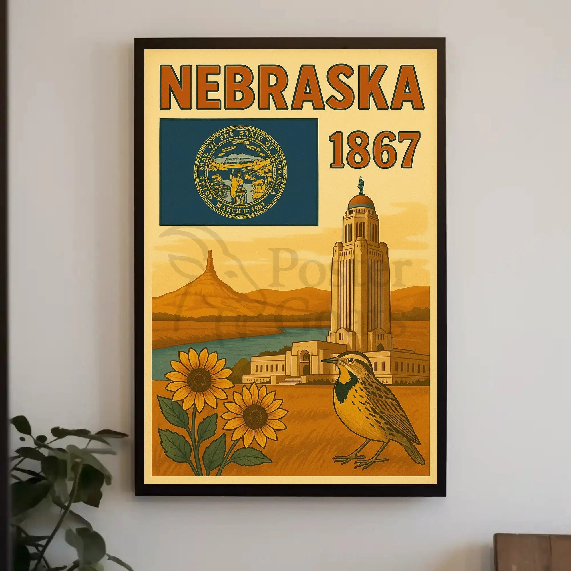 Nebraska Statehood Celebration Vintage Cultural or Heritage Poster PosterGoat