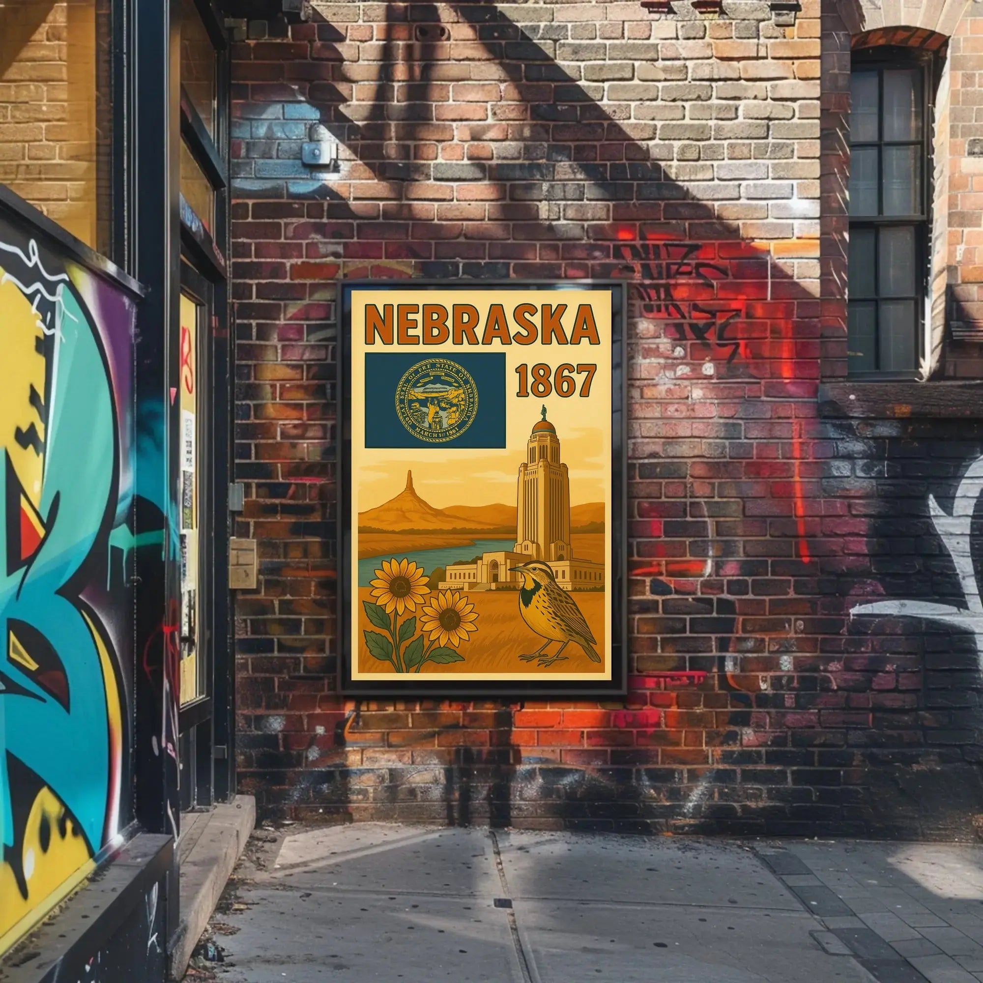 Nebraska Statehood Celebration Vintage Cultural or Heritage Poster PosterGoat