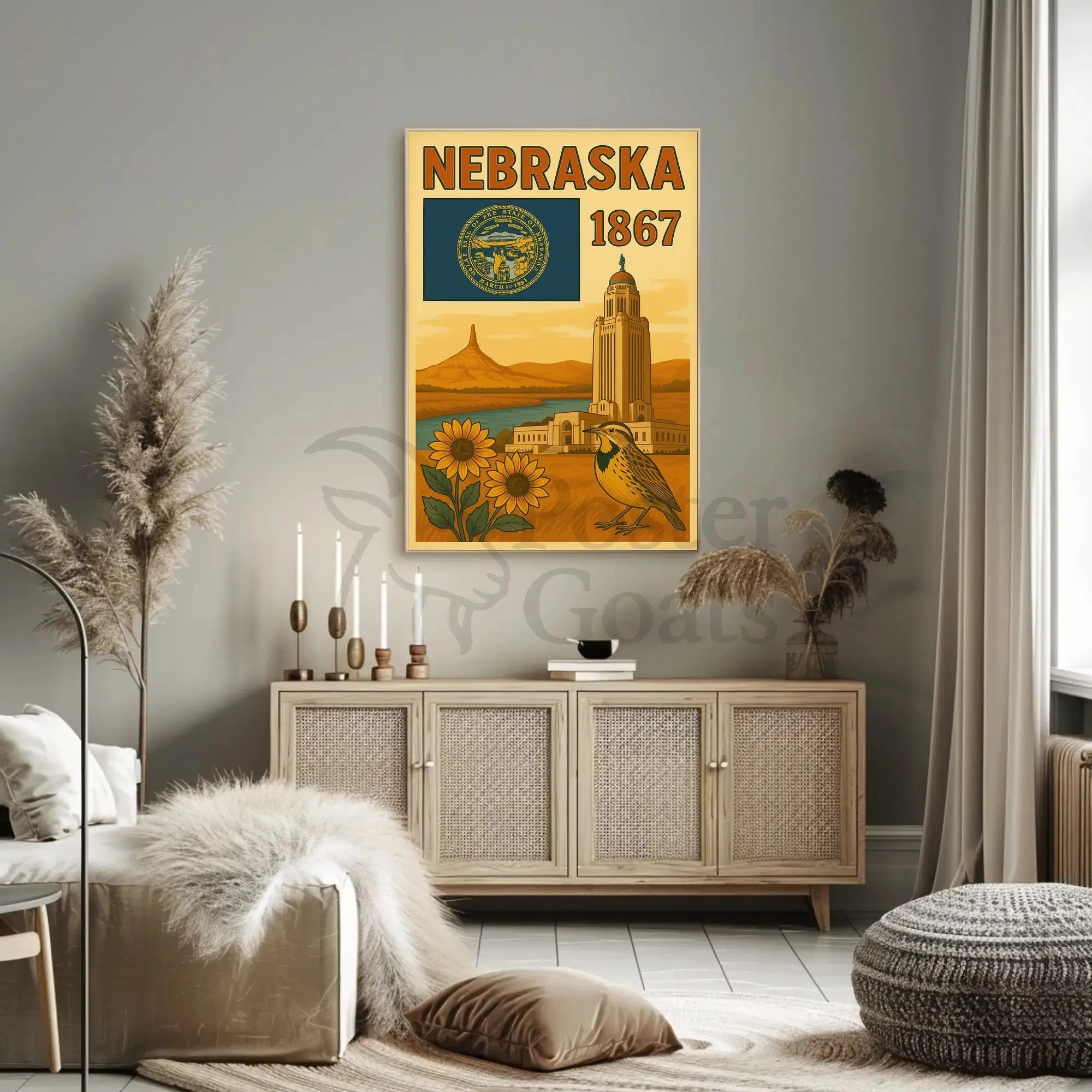 Nebraska Statehood Celebration Vintage Cultural or Heritage Poster PosterGoat