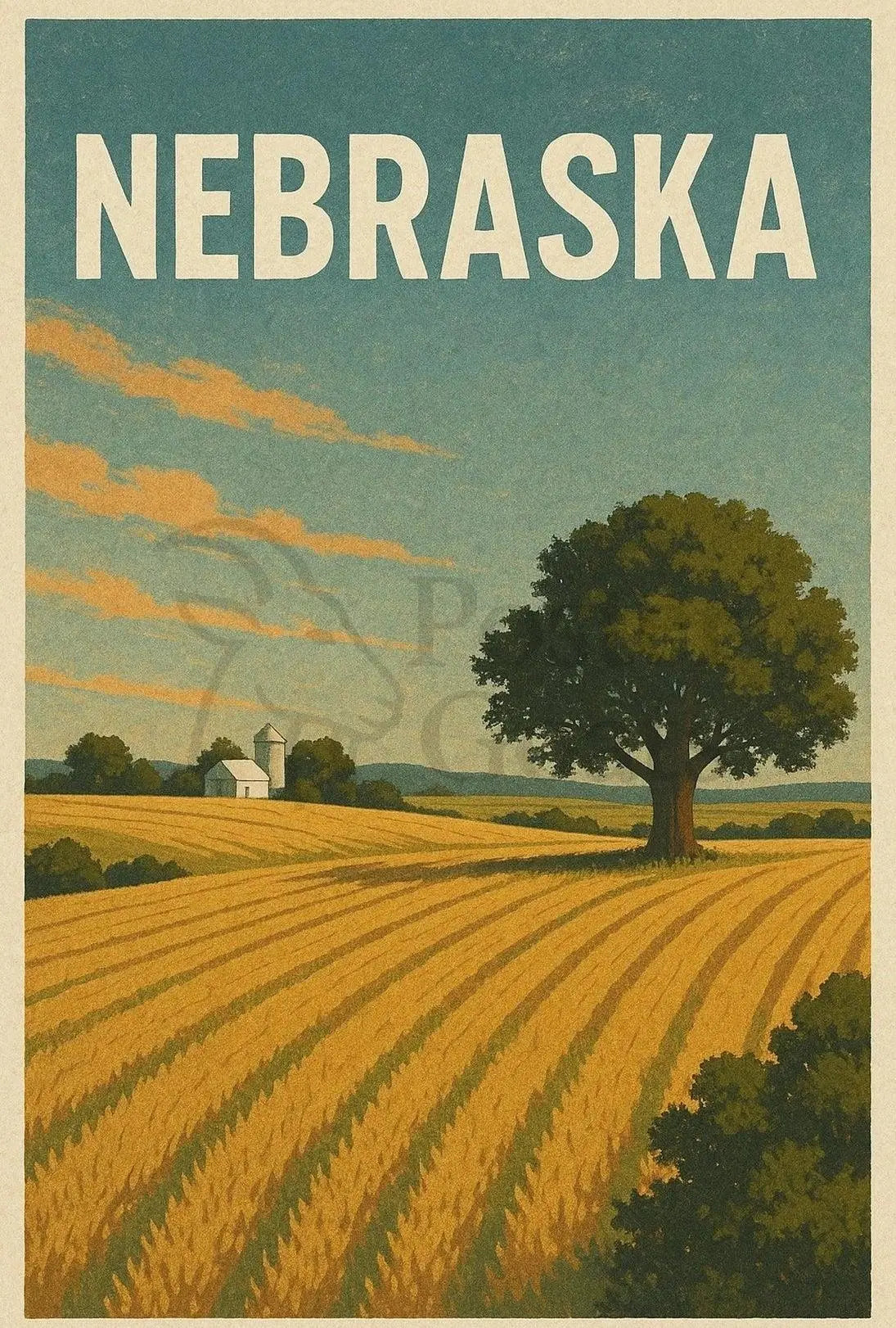 Nebraska Sunrise Landscape Vintage Travel Poster PosterGoat