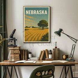 Nebraska Sunrise Landscape Vintage Travel Poster PosterGoat