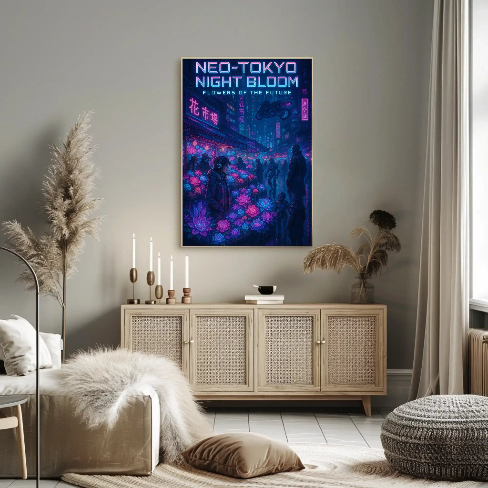 Neo-Tokyo Night Market Futuristic Sci-Fi Poster PosterGoat