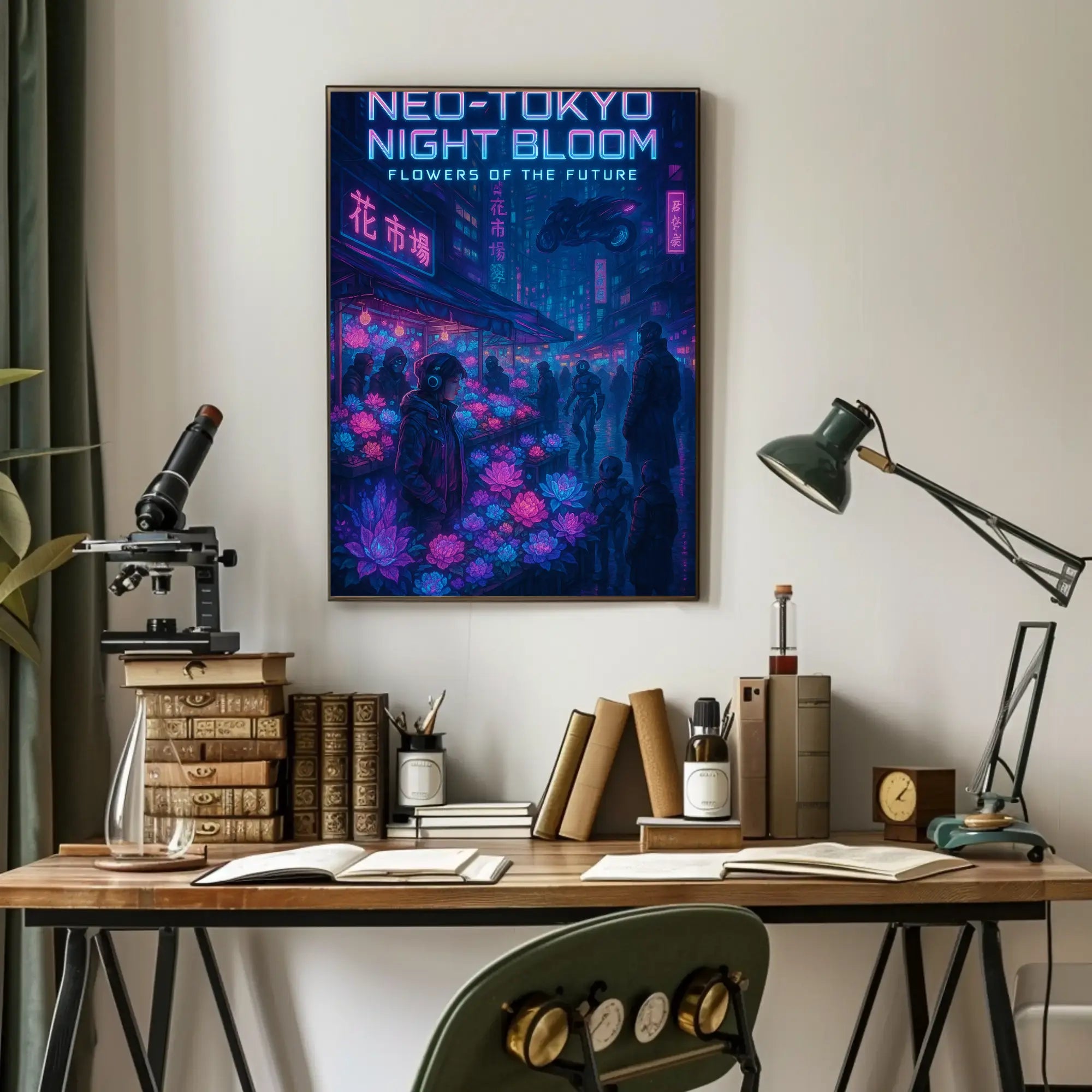 Neo-Tokyo Night Market Futuristic Sci-Fi Poster PosterGoat