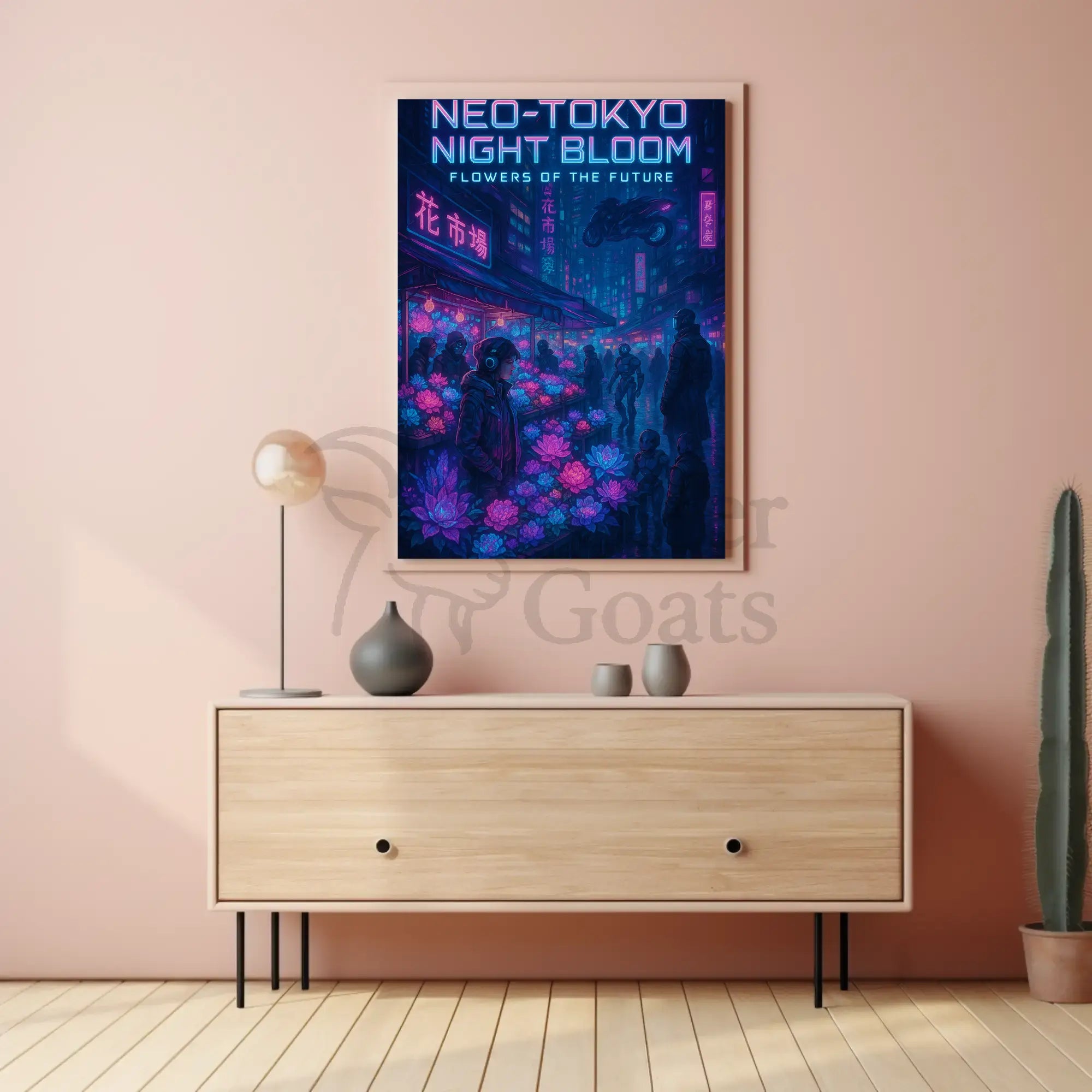 Neo-Tokyo Night Market Futuristic Sci-Fi Poster PosterGoat
