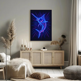 Neon Marlin Splendor: Striking Animal Poster PosterGoat