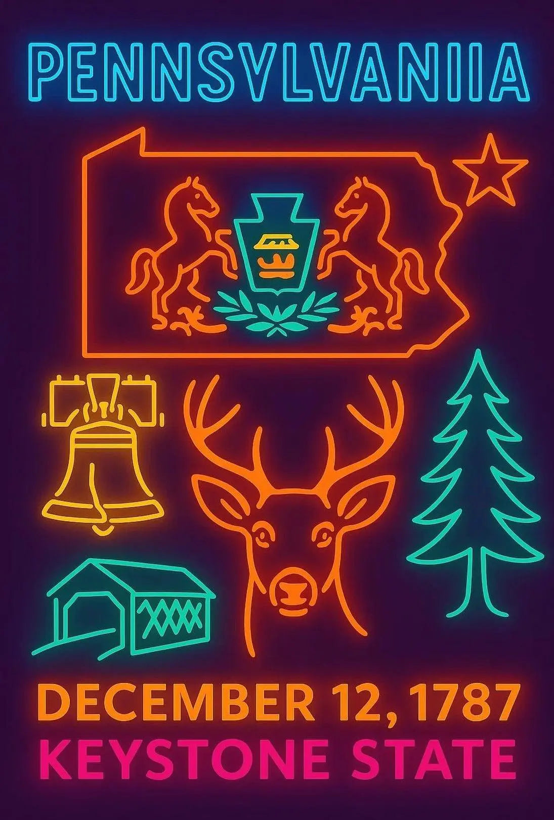 Neon Pennsylvania Heritage Design: Cultural or Heritage Poster PosterGoat