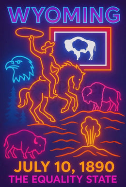 Neon Retro Wyoming Americana Poster - Cultural or Heritage Poster PosterGoat
