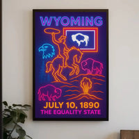 Neon Retro Wyoming Americana Poster - Cultural or Heritage Poster PosterGoat