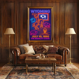 Neon Retro Wyoming Americana Poster - Cultural or Heritage Poster PosterGoat