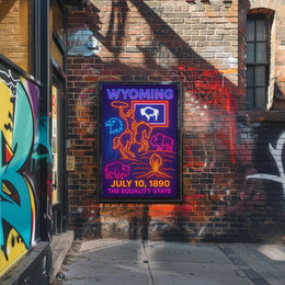 Neon Retro Wyoming Americana Poster - Cultural or Heritage Poster PosterGoat
