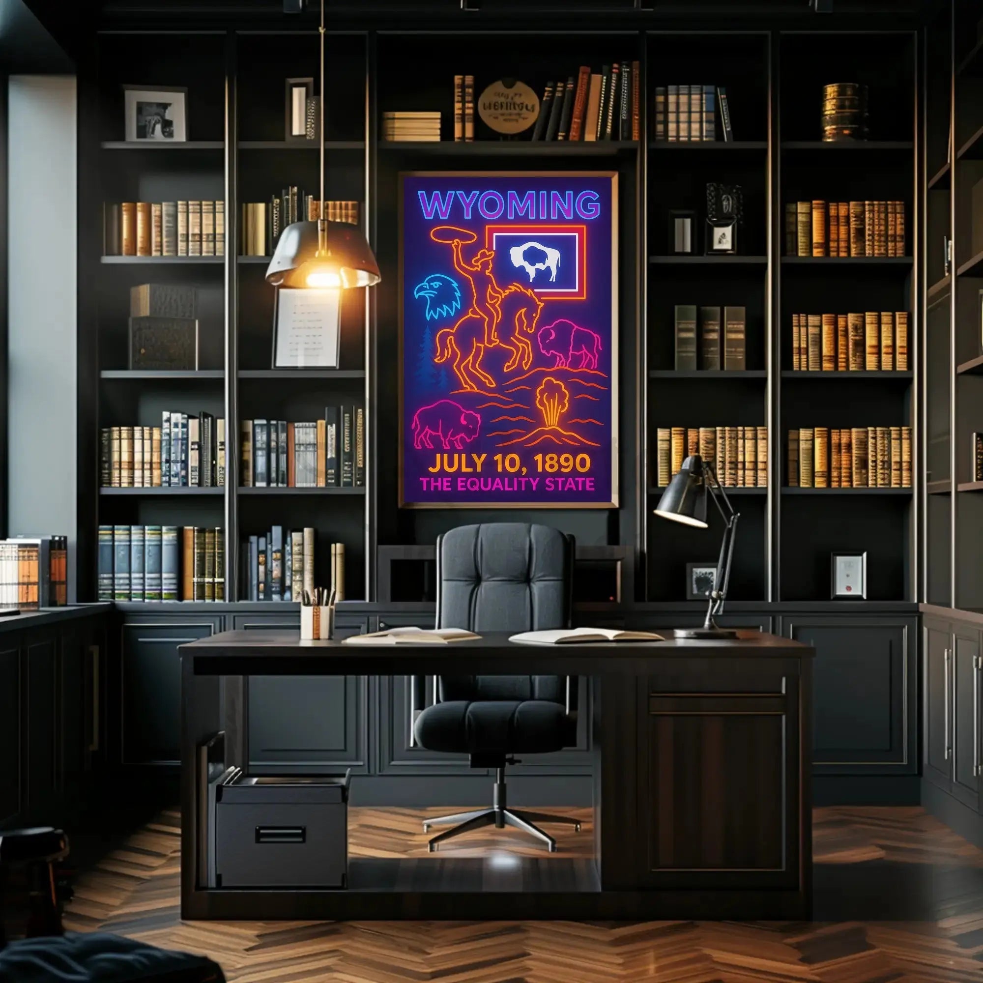Neon Retro Wyoming Americana Poster - Cultural or Heritage Poster PosterGoat