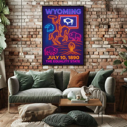 Neon Retro Wyoming Americana Poster - Cultural or Heritage Poster PosterGoat
