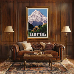 Nepalese Mountain Vintage Travel Art - Travel Poster PosterGoat