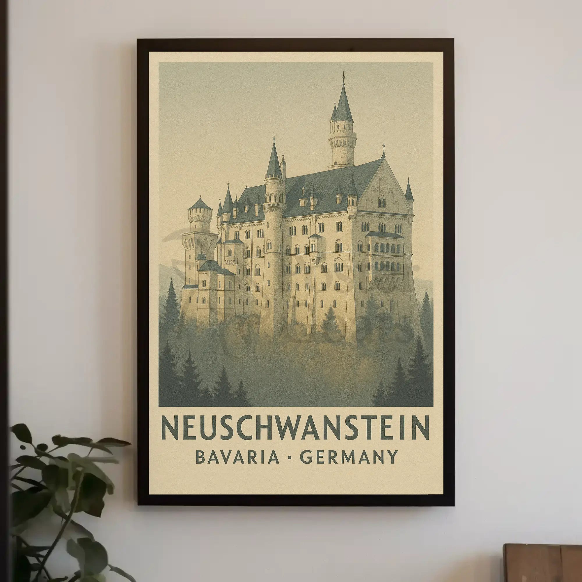 Neuschwanstein Castle Romantic Vintage Travel Poster PosterGoat