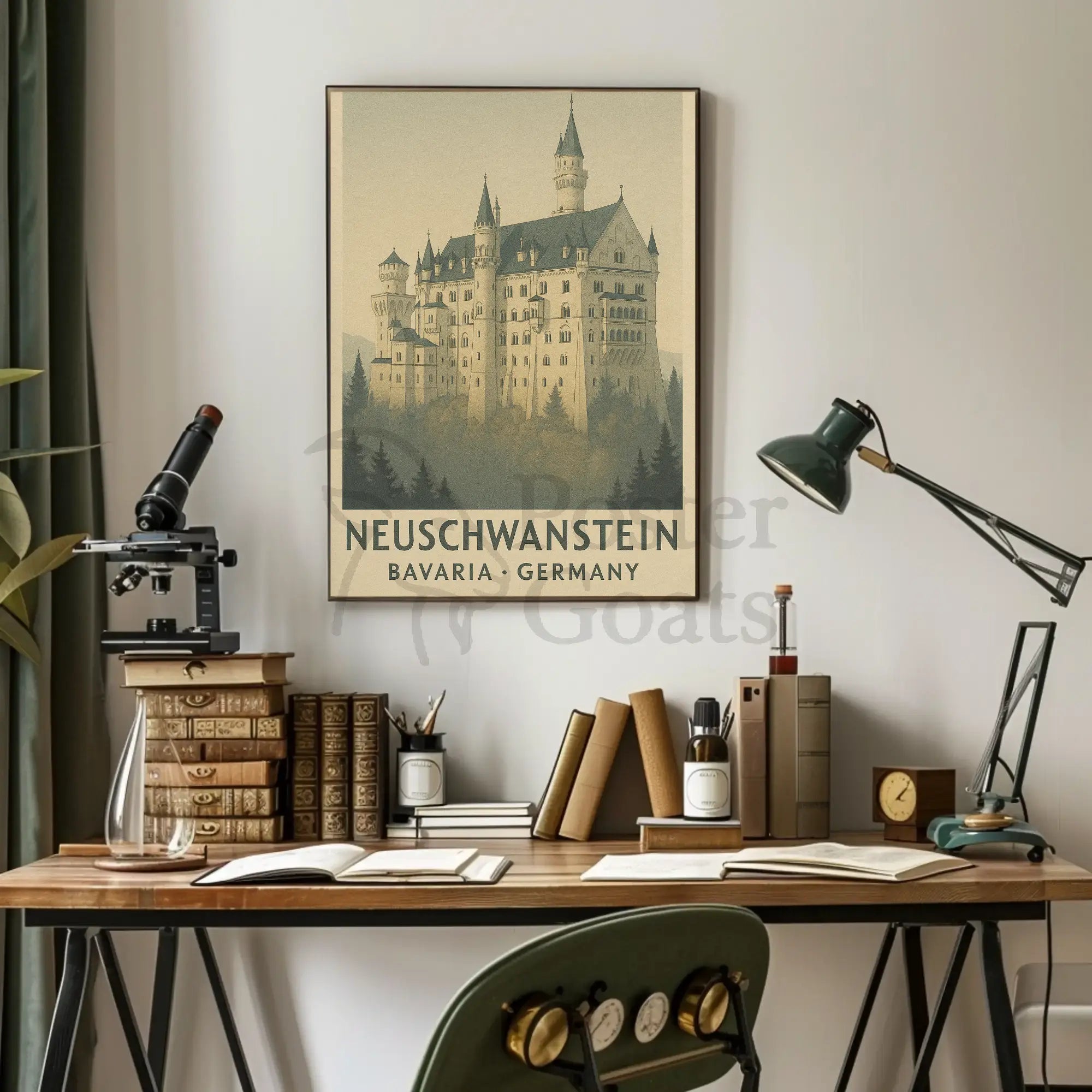 Neuschwanstein Castle Romantic Vintage Travel Poster PosterGoat