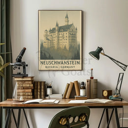 Neuschwanstein Castle Romantic Vintage Travel Poster PosterGoat