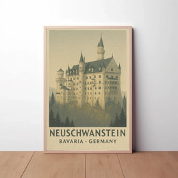 Neuschwanstein Castle Romantic Vintage Travel Poster PosterGoat
