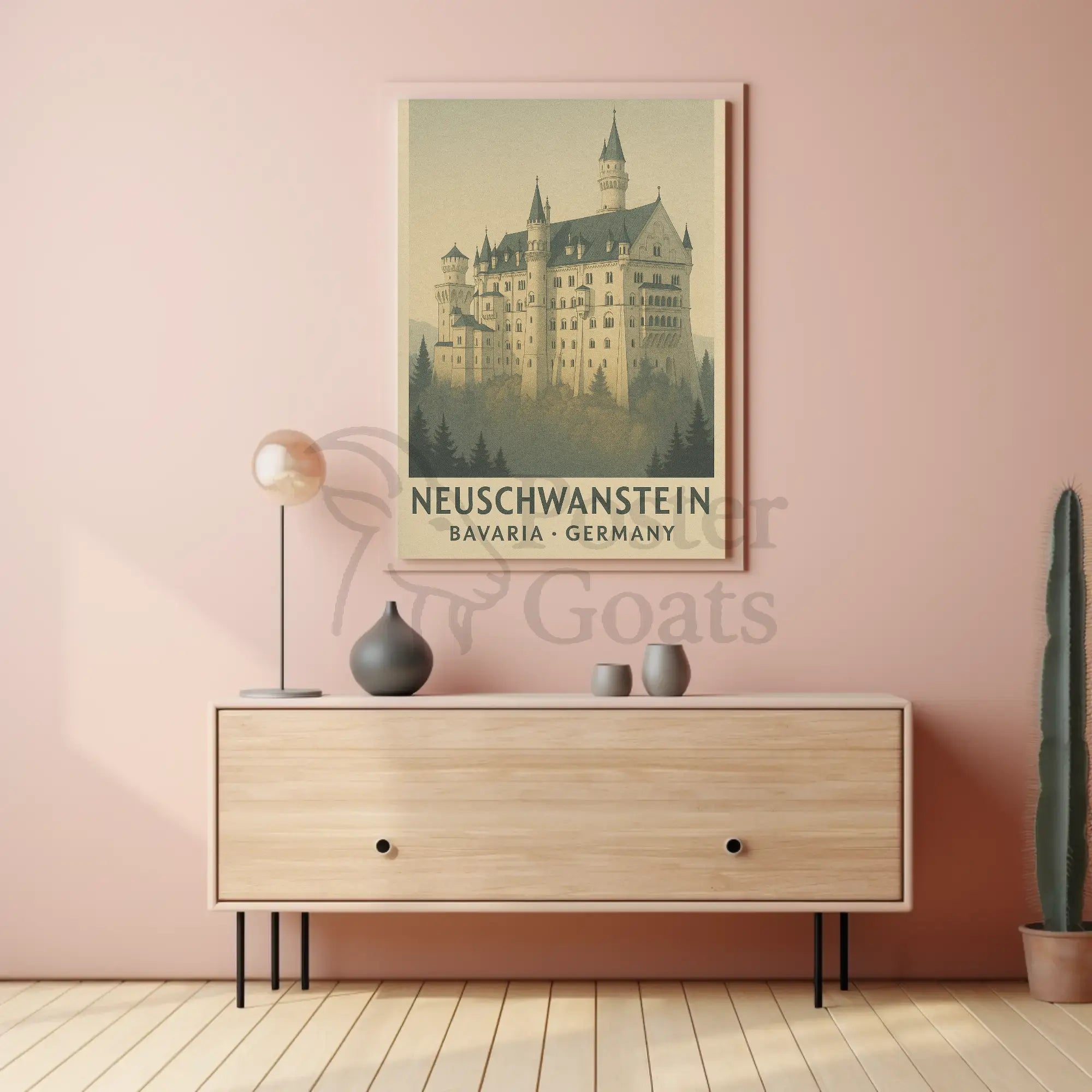 Neuschwanstein Castle Romantic Vintage Travel Poster PosterGoat