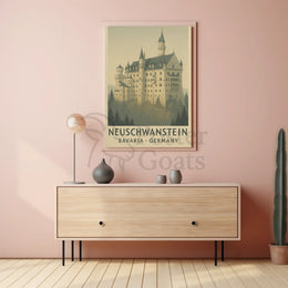 Neuschwanstein Castle Romantic Vintage Travel Poster PosterGoat