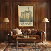 Neuschwanstein Castle Romantic Vintage Travel Poster PosterGoat