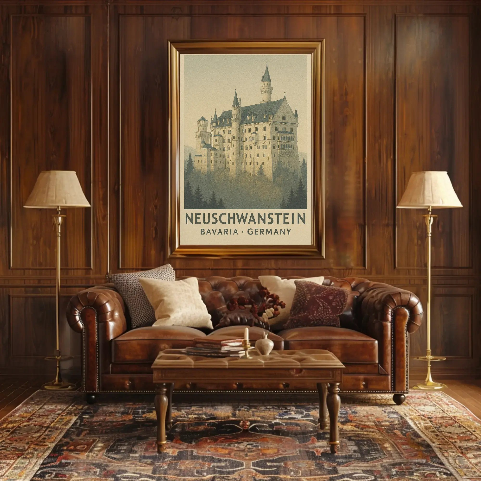 Neuschwanstein Castle Romantic Vintage Travel Poster PosterGoat