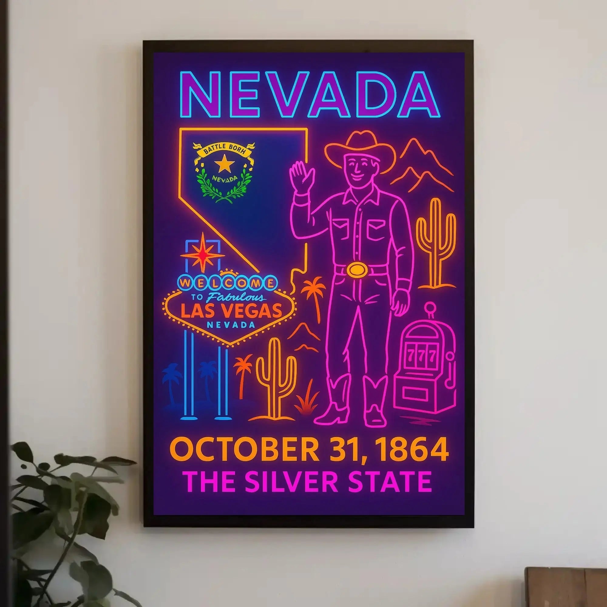 Nevada Celebration Neon Art Travel Poster PosterGoat