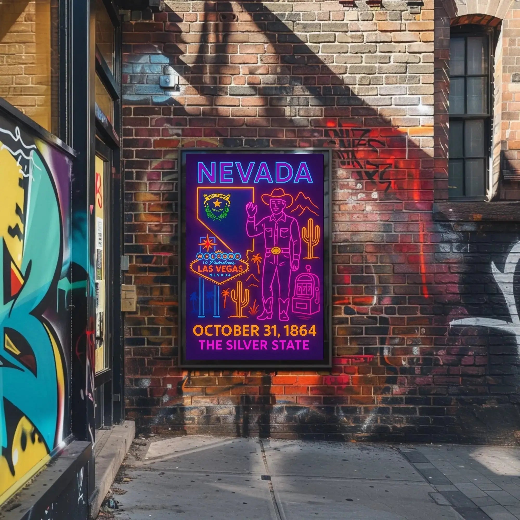 Nevada Celebration Neon Art Travel Poster PosterGoat