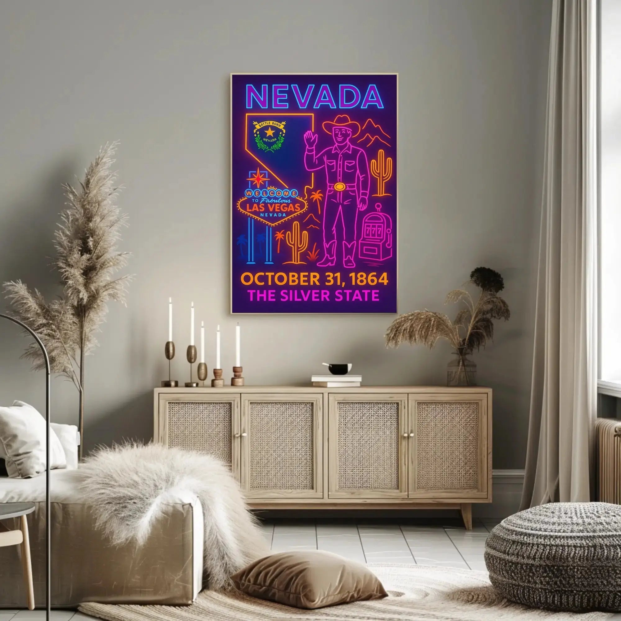 Nevada Celebration Neon Art Travel Poster PosterGoat