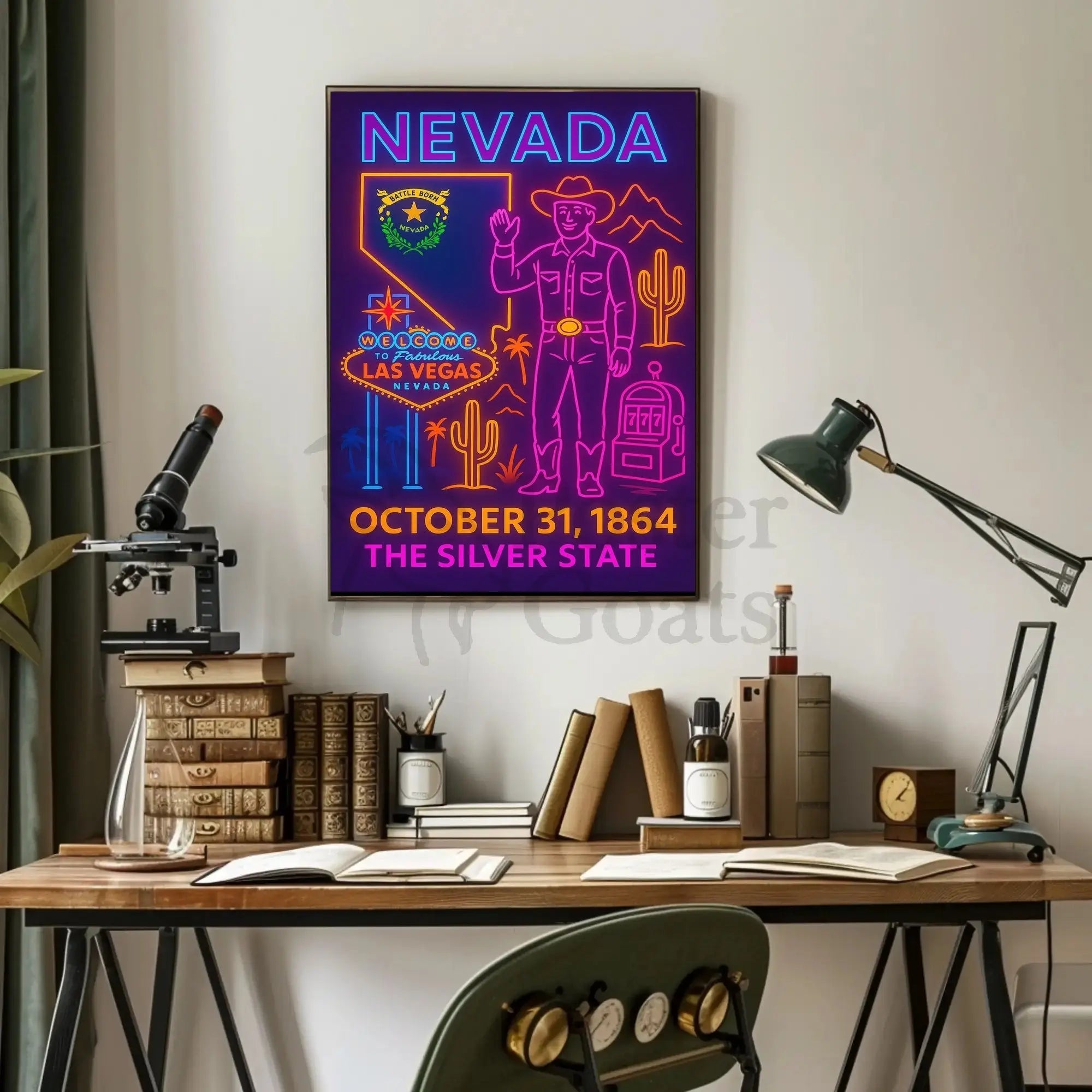 Nevada Celebration Neon Art Travel Poster PosterGoat