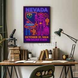 Nevada Celebration Neon Art Travel Poster PosterGoat