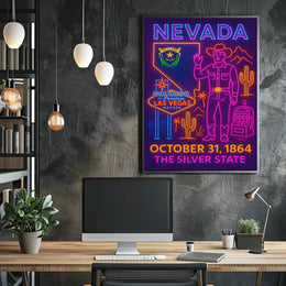 Nevada Celebration Neon Art Travel Poster PosterGoat
