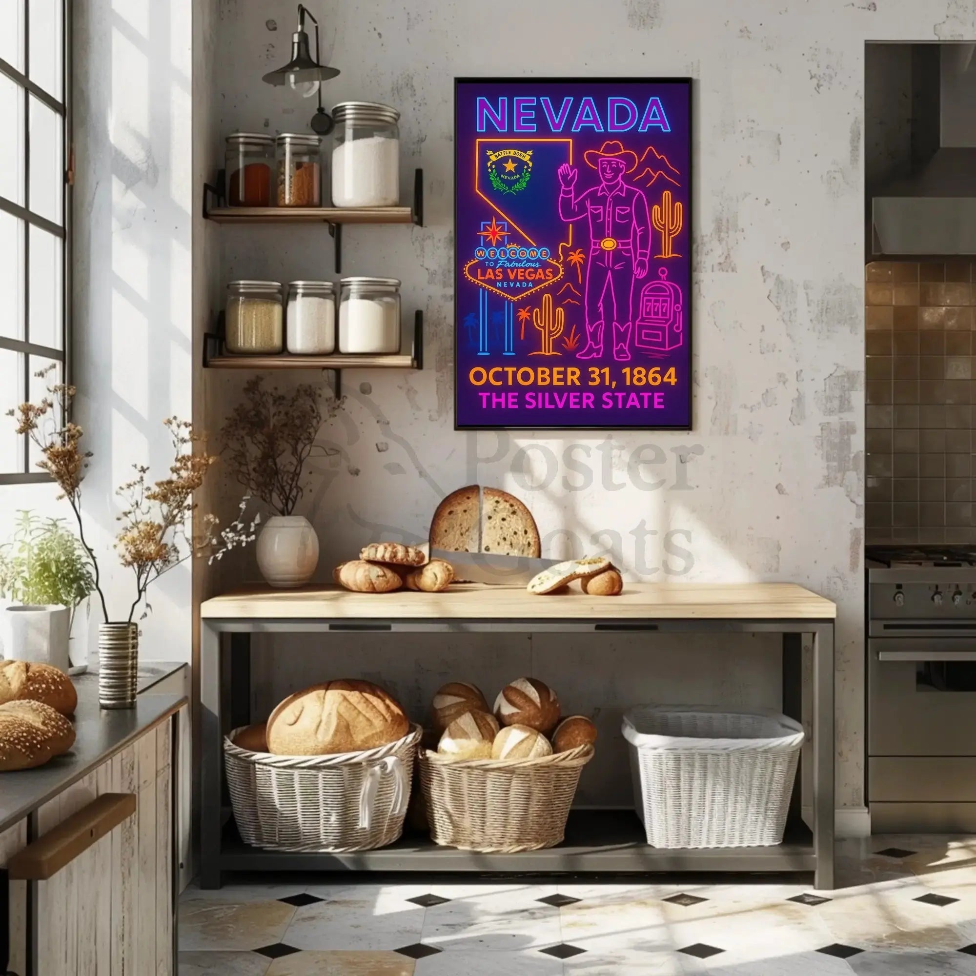 Nevada Celebration Neon Art Travel Poster PosterGoat