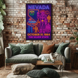 Nevada Celebration Neon Art Travel Poster PosterGoat