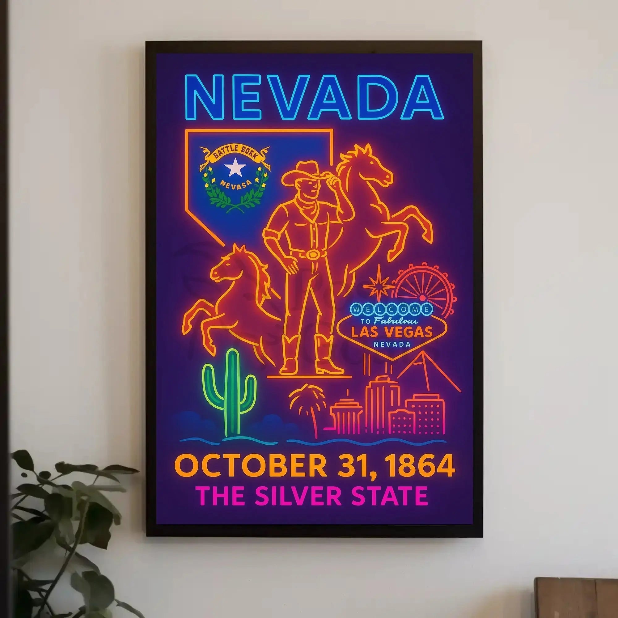 Nevada Heritage Neon Lights Travel Poster PosterGoat