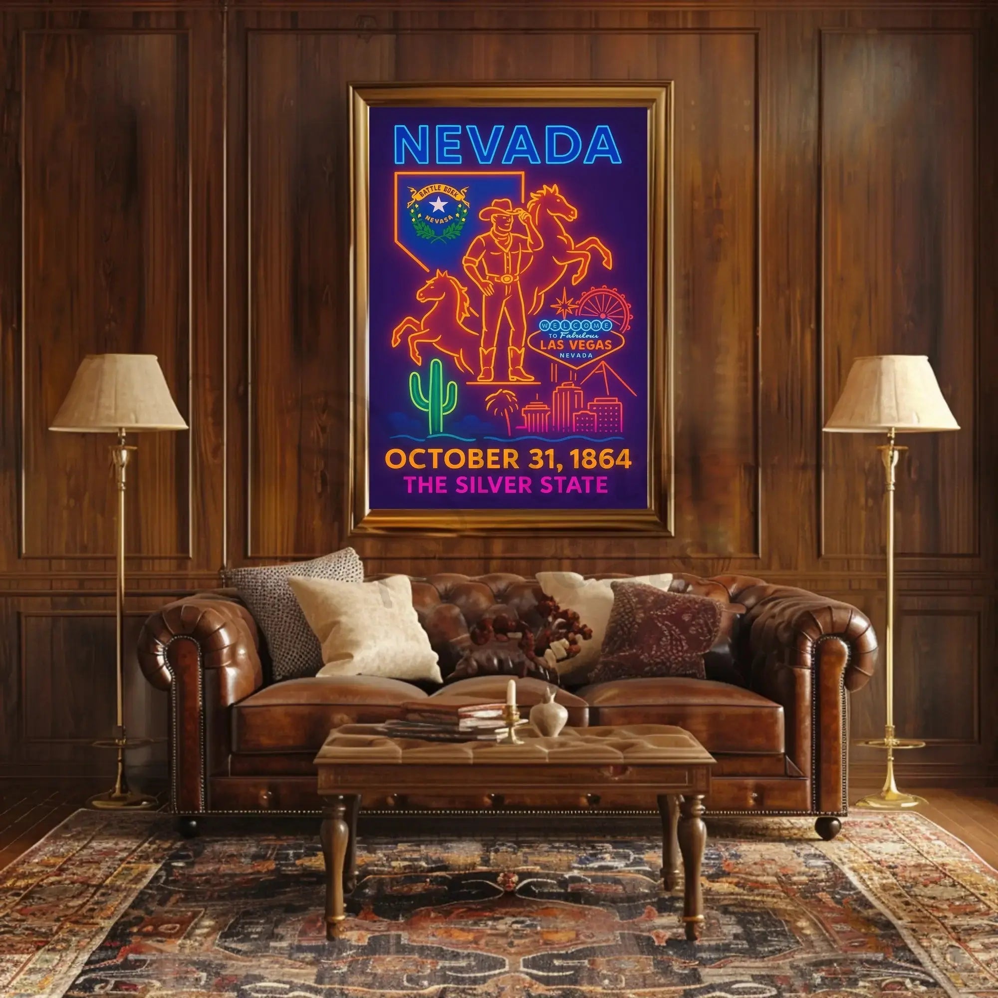 Nevada Heritage Neon Lights Travel Poster PosterGoat