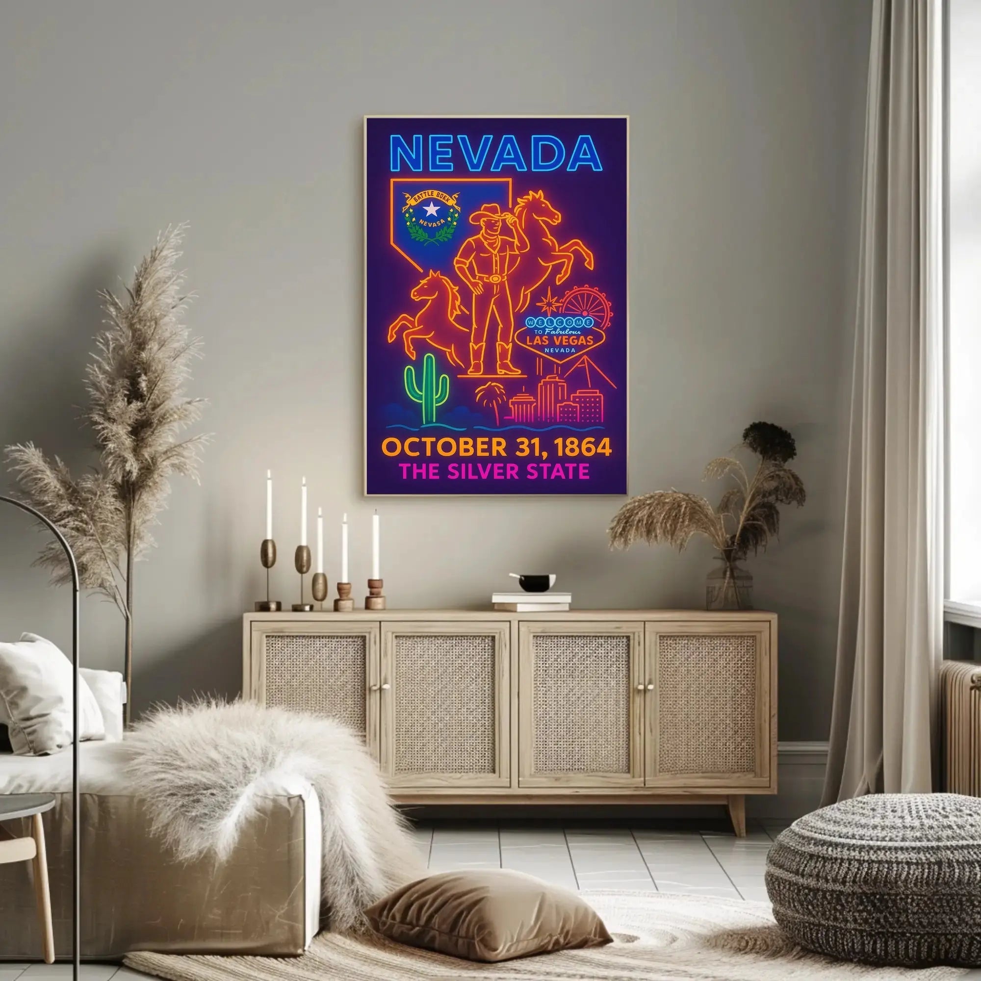 Nevada Heritage Neon Lights Travel Poster PosterGoat
