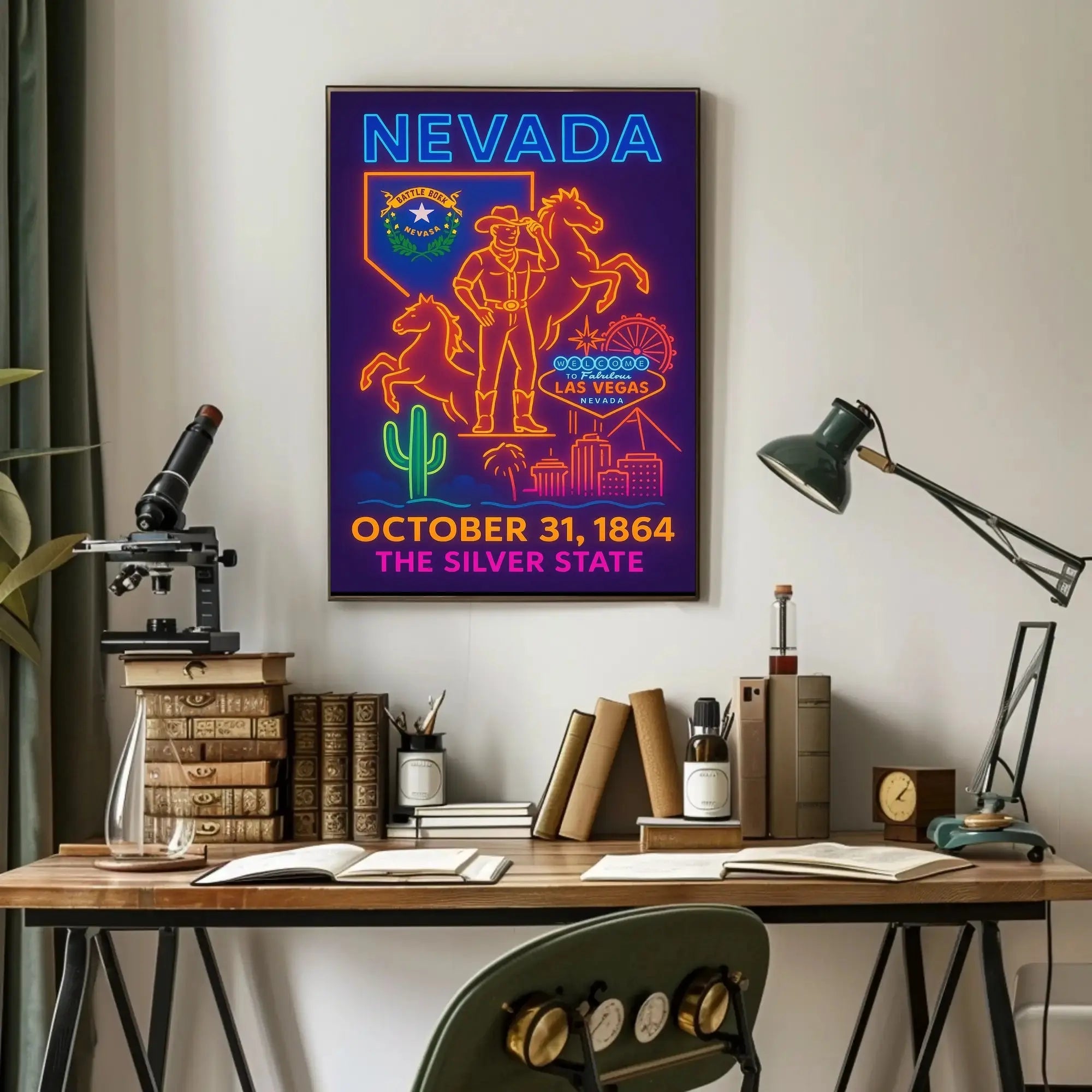 Nevada Heritage Neon Lights Travel Poster PosterGoat