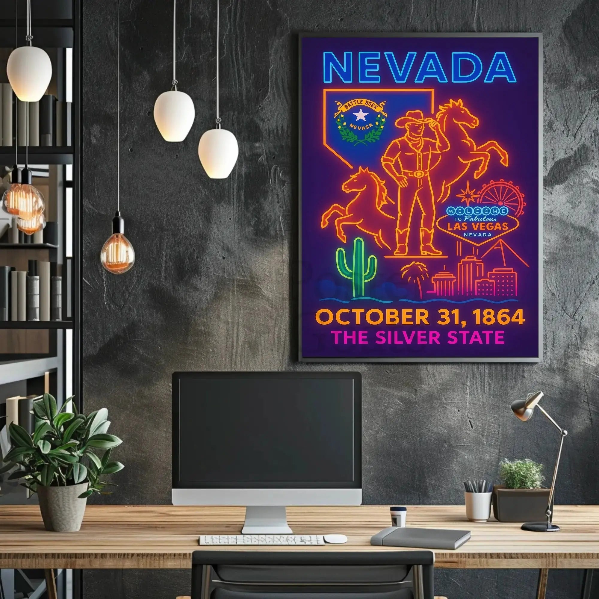 Nevada Heritage Neon Lights Travel Poster PosterGoat